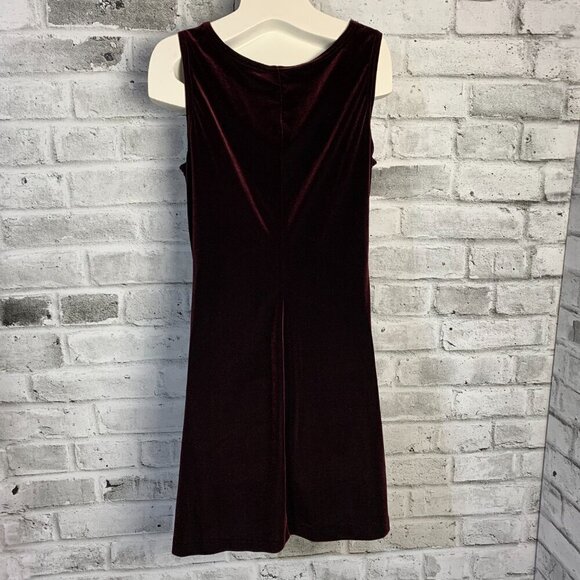 Vintage 90s Burgundy Velvet Floral Glitter Stretchy Sleeveless Sheath Dress - Picture 5 of 14
